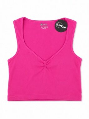 CHYRII Pink V-Neck Athletic Crop Sports Bra
